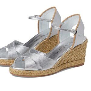 Stuart Weitzman Womens Mirela II Espadrille Wedge US 10 B Silver Leather